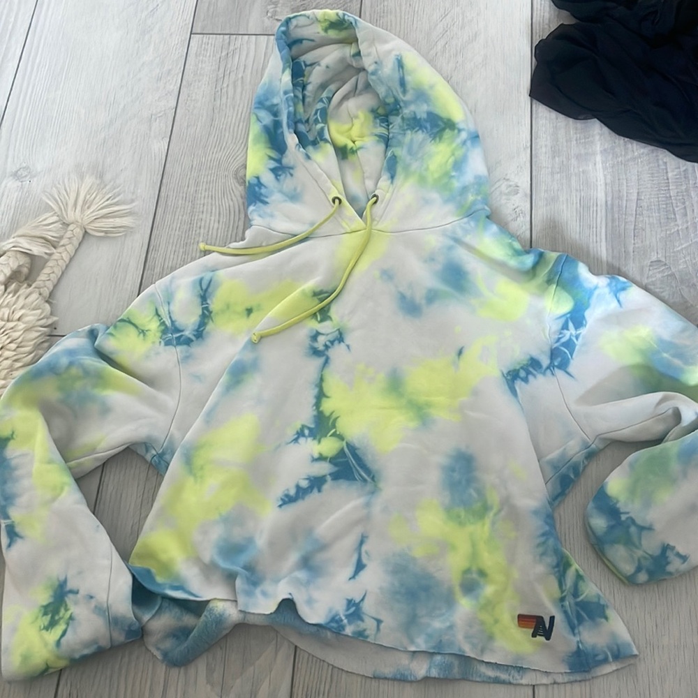 Aviator nation cropped tie die hoodie